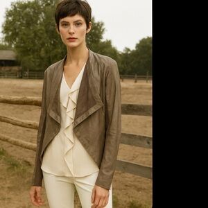 Hinge Luxe Soft Tan Leather Waterfall Open Front Jacket Medium